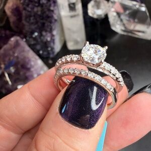 Elegant 925 Sterling Silver Moissanite Diamond Ring Set 1.39 carat